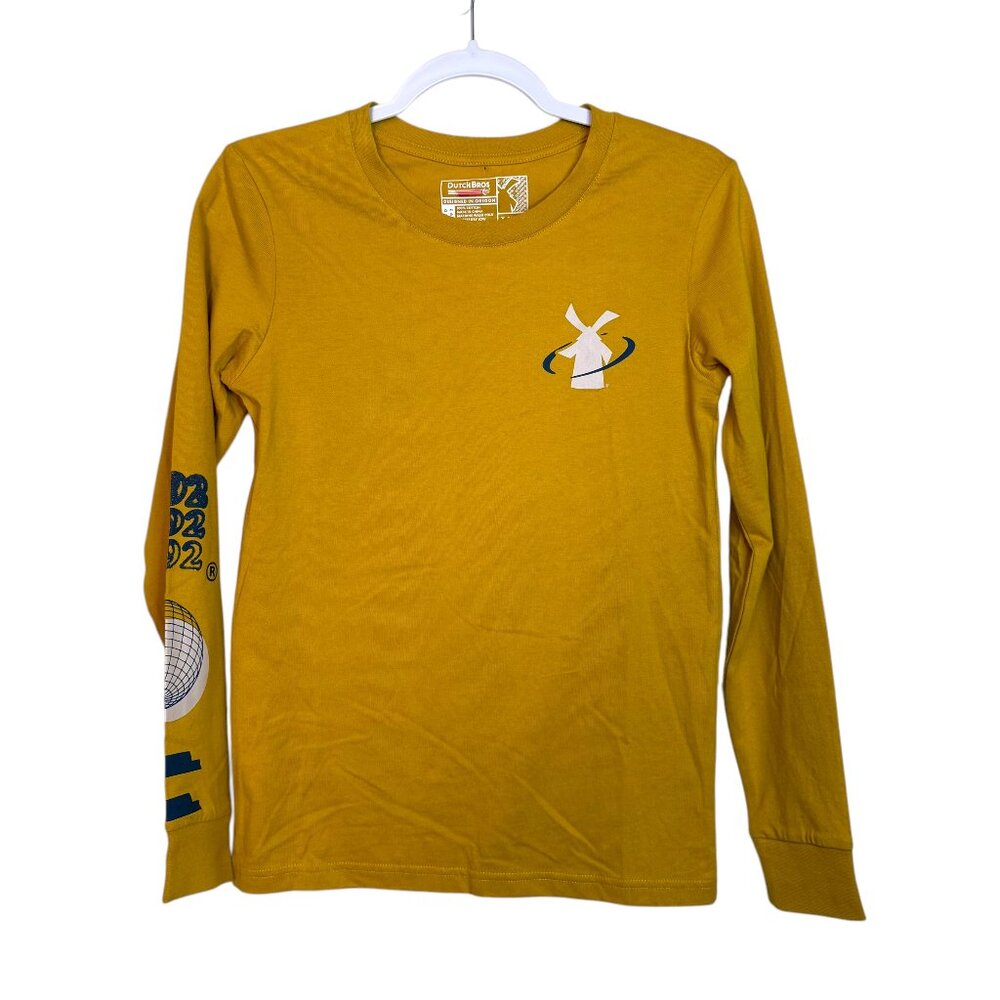 Dutch Bros A Better World Long Sleeve Crewneck Tee Women XS Golden Yellow Coffee